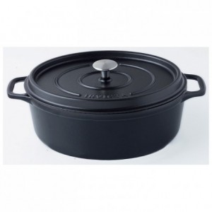 Slow cooker oval with lid cast iron black L 348 mm