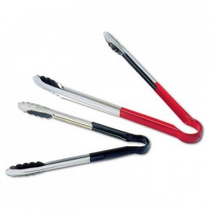 All-purpose tongs with non-slid PVC handle green L 240 mm