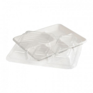 PET lid for fiber meal tray with 5 compartments 265 x 215 x 25 mm (200 pcs)