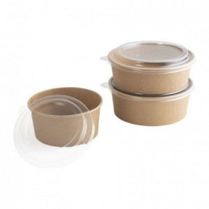 Brown kraft cardboard salad bowl with PET lid Ø 142 mm H 70 mm 75 cL (set of 300)
