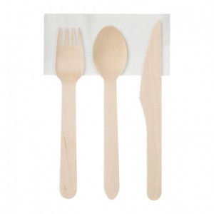 Kit wooden fork and knife + napkin (250 pcs)