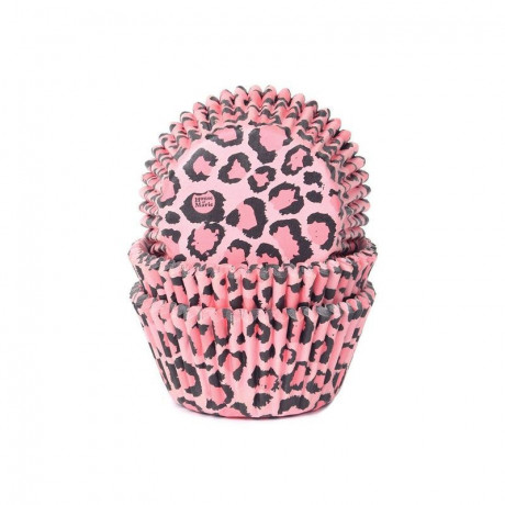 House of Marie Baking Cups Leopard Pink pk/50
