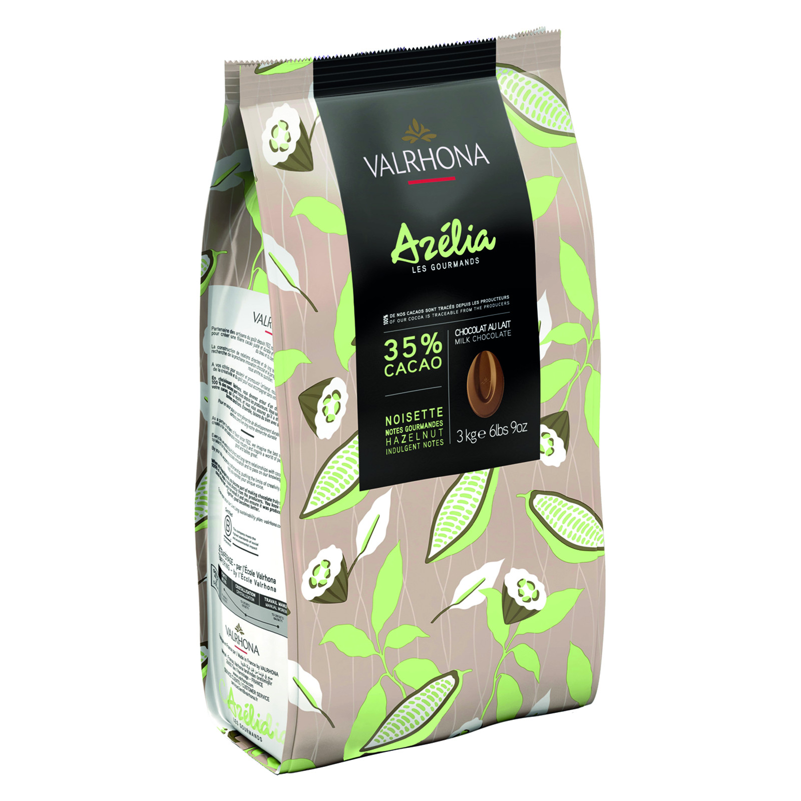Valrhona - Azélia 35% chocolat lait noisette de couverture Création  Gourmande fèves 3 kg