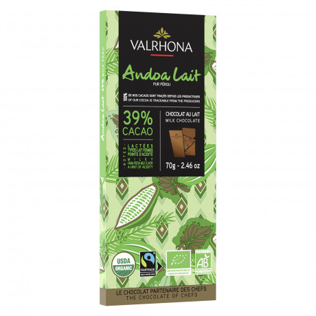 Andoa Lactée 39% chocolat au lait BIO pur Pérou tablette 70 g