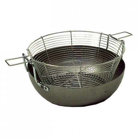 Deep frying basin with basket black steel Ø 320 mm