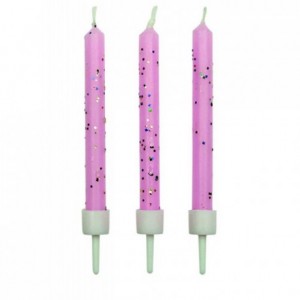 PME Candles Pink Glitter with Holders Pk/10