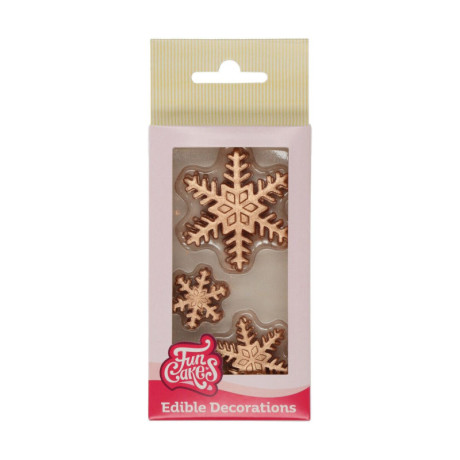 Décorations en sucre FunCakes flocons de neige bronze 3 tailles 12 pièces