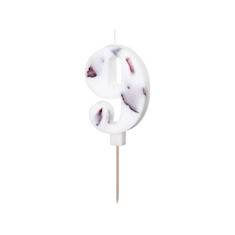 Bougie PartyDeco chiffre 9 blanc fleuri