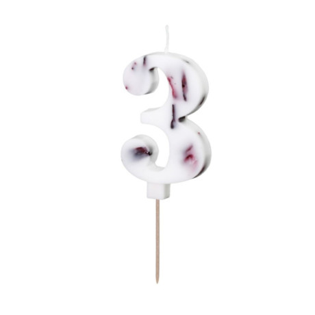 Bougie PartyDeco chiffre 3 blanc fleuri