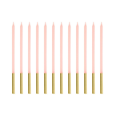 Bougies PartyDeco rose et or 14 cm (lot de 12)
