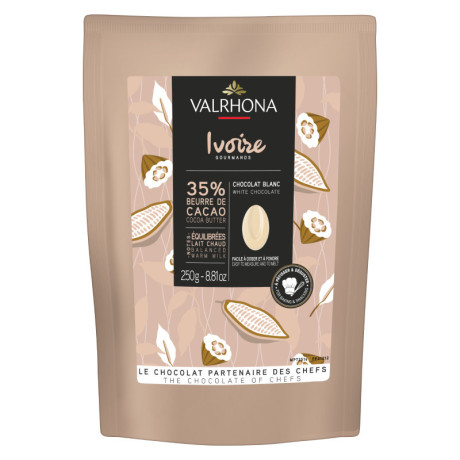 Ivoire 35% chocolat blanc de couverture fèves 250 g
