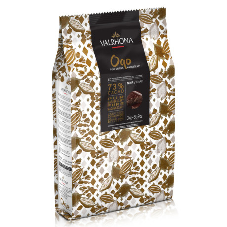 Oqo 73% chocolat noir de couverture texturé pure origine Madagascar blocs 3 kg