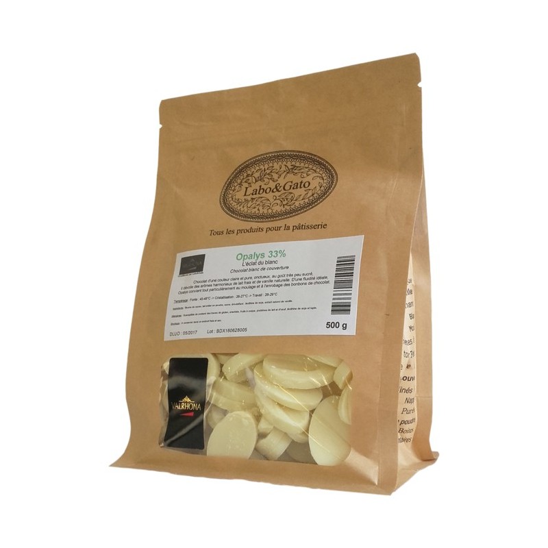 Valrhona - Opalys 33% chocolat blanc de couverture Création Gourmande fèves  500 g
