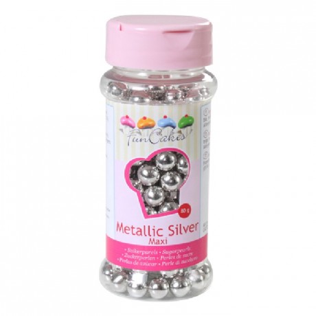 Perles de sucre FunCakes argent métallisé 8 mm 80 g