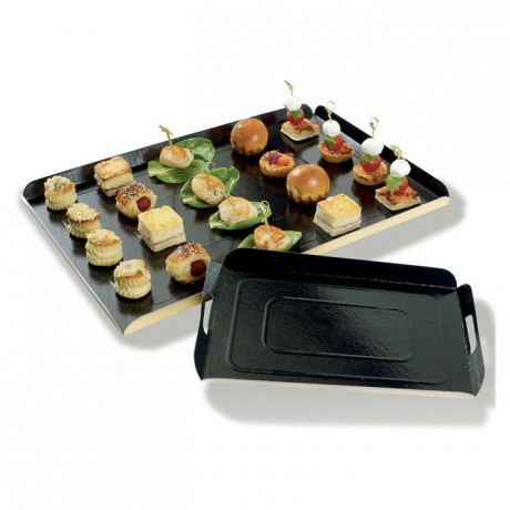 Plateau plié en carton noir avec poignées découpées 42 x 28 (lot de 100)