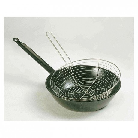 Frying pan with basket black steel Ø 240 mm
