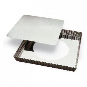 Tarte carrée cannelée fond mobile fer blanc 230x230 mm (lot de 3)