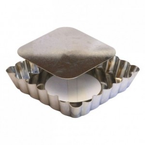 Tartelette carrée cannelée fond mobile fer blanc 100x100 mm (lot de 12)