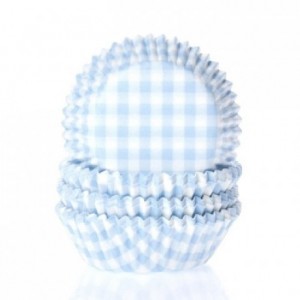 House of Marie Baking cups Gingham Pastel Blue pk/50