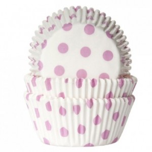 House of Marie Baking cups Polkadot white/baby pink pk/50
