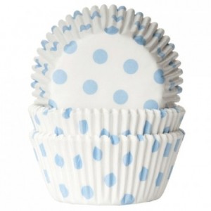 House of Marie Baking cups Polkadot white/baby blue pk/50
