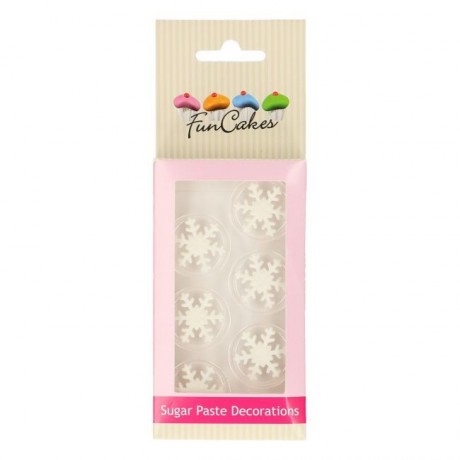Décorations en sucre FunCakes flocons de neige blanc 6 pièces